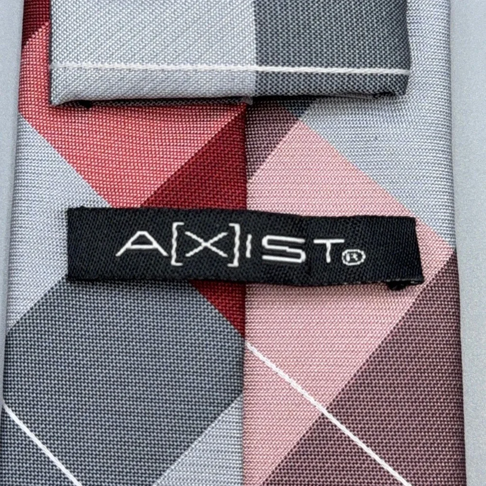 AXIST Mens Plaid Necktie‎ Red Gray Black Polyester Formal Fashion Accessory